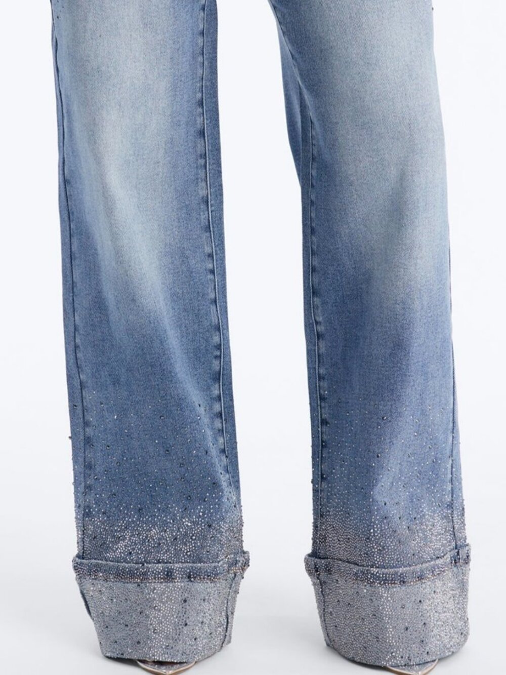 Embellished Sparkle Bling Cuff (And Pocket!) Straight-leg Blue Jeans